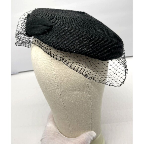 Vintage Valerie Modes Black Pillbox Hat 1950s Veiled Fascinator Bow Net Milliner - Picture 6 of 10